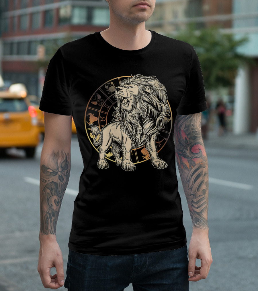 Leo Zodiac Lion Born in July August Astrology Circle T-Shirt
