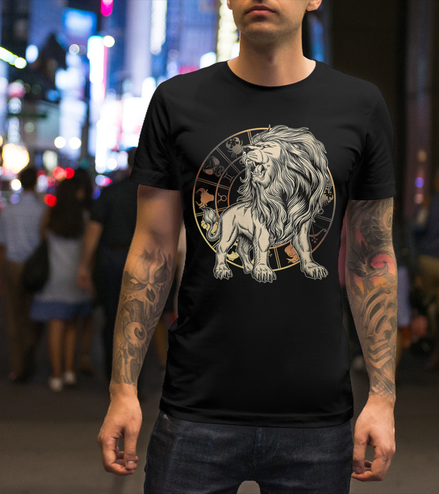 Leo Zodiac Lion Born In July August Astrology Circle T-Shirt