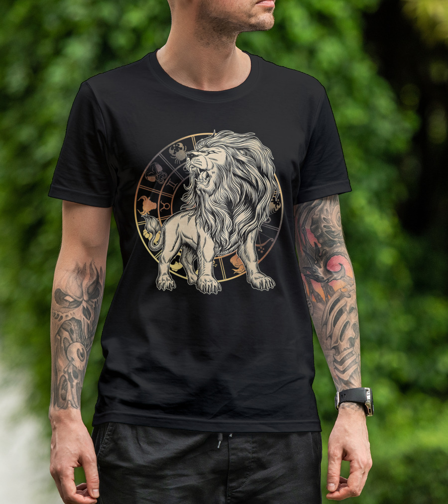 Leo Zodiac Lion Born In July August Astrology Circle T-Shirt