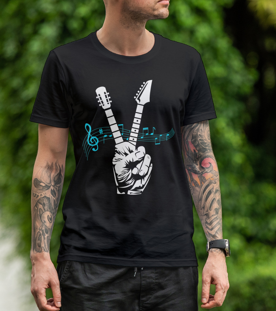 Peace Sign Musical Electric Acoustic Guitar Fusion T-Shirt