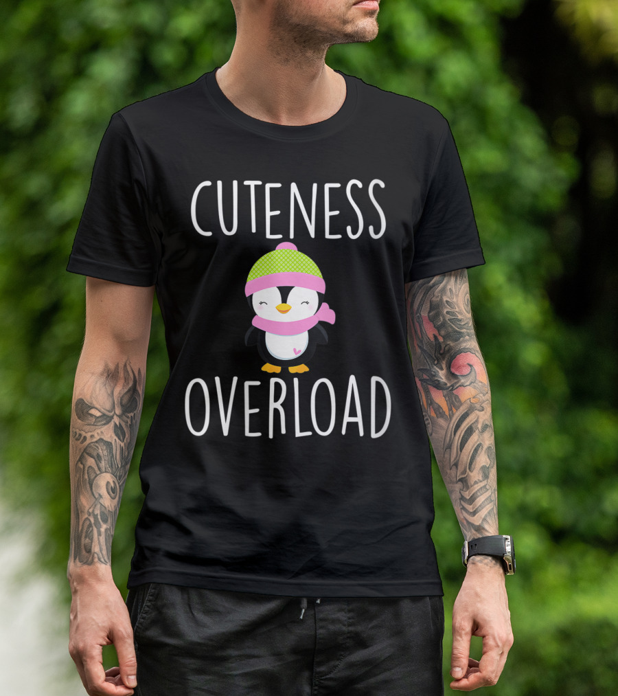 Cuteness Overload Penguin Lover Green Hat And Scarf T-Shirt