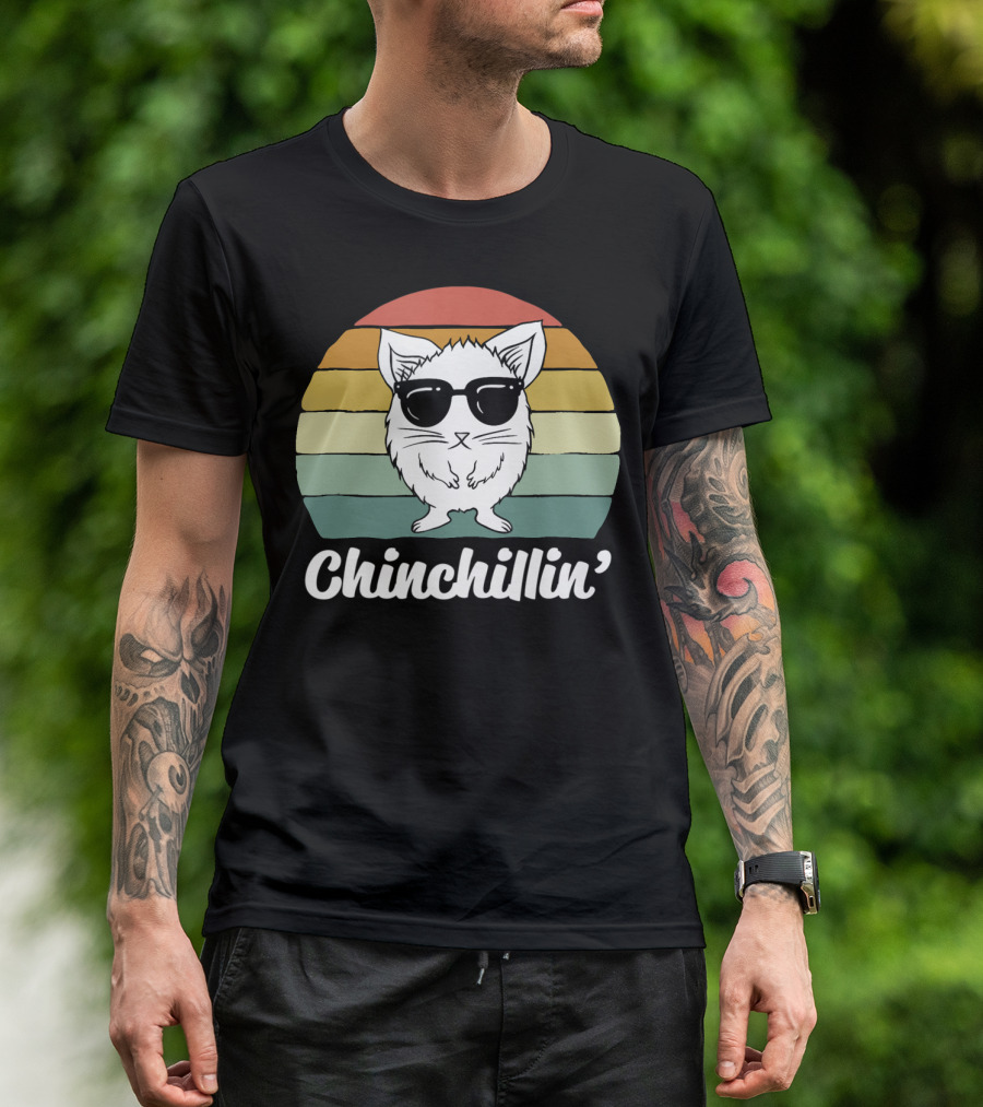 Chinchillin' Funny Chinchilla Owner Lover Retro Sunglasses T-Shirt