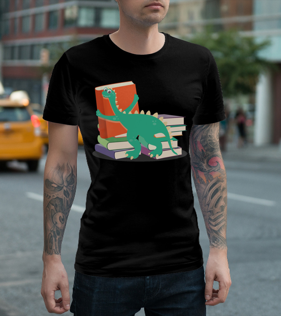 Cute Dinosaur Hugging Books For Bookish Literary Nerds T-Shirt