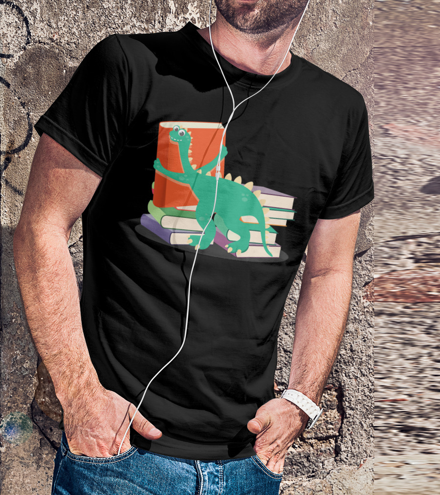 Cute Dinosaur Hugging Books For Bookish Literary Nerds T-Shirt