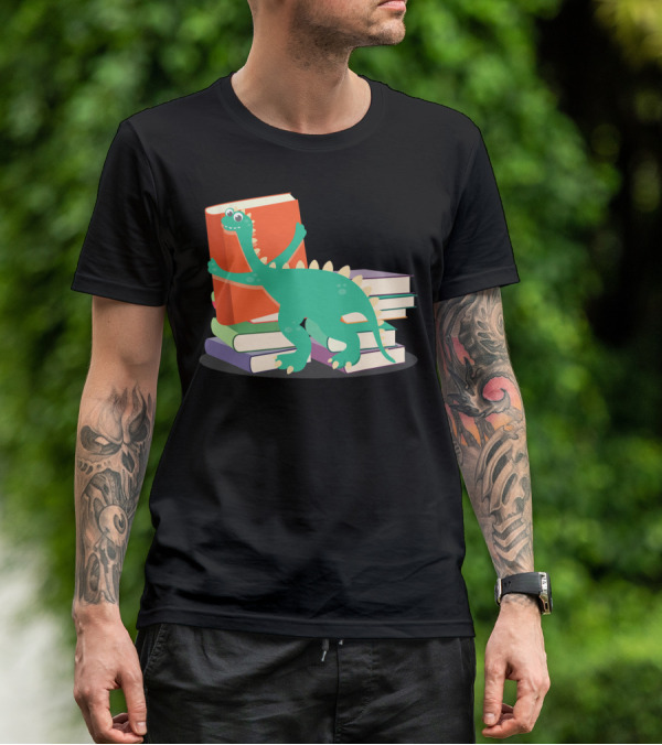 Cute Dinosaur Hugging Books For Bookish Literary Nerds T-Shirt