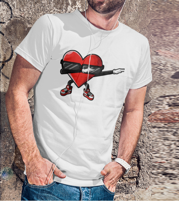 Dabbing Heart Funny Cute Valentines Day With Sneakers And Shades T-Shirt