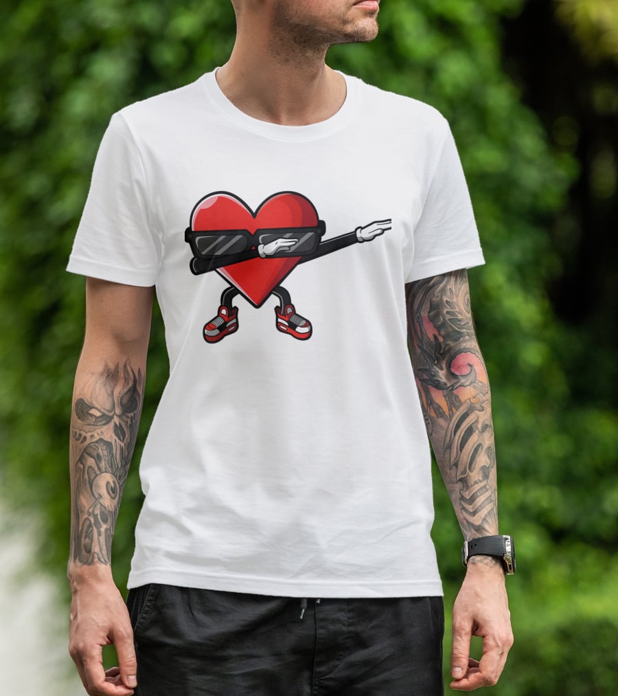Dabbing Heart Funny Cute Valentines Day With Sneakers And Shades T-Shirt