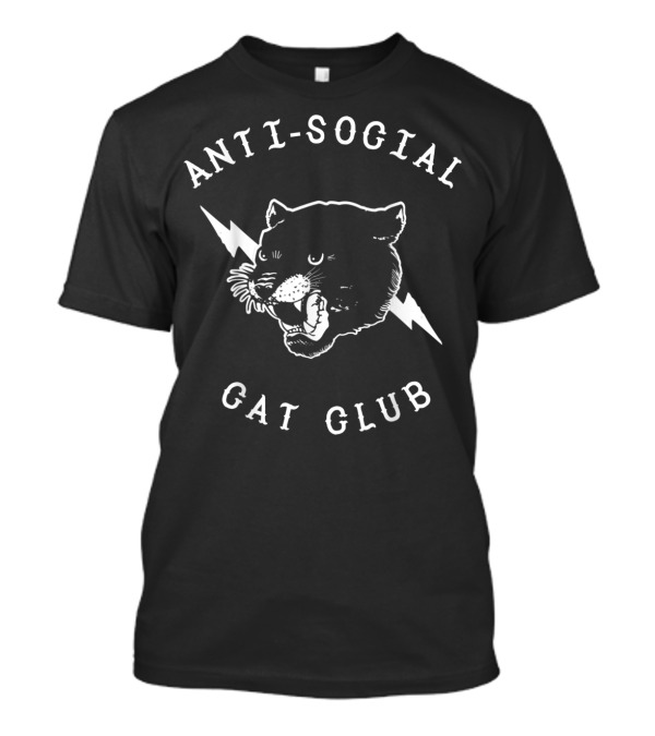 Anti Social Cat Club Panther Head With Lightning Bolts T-Shirt