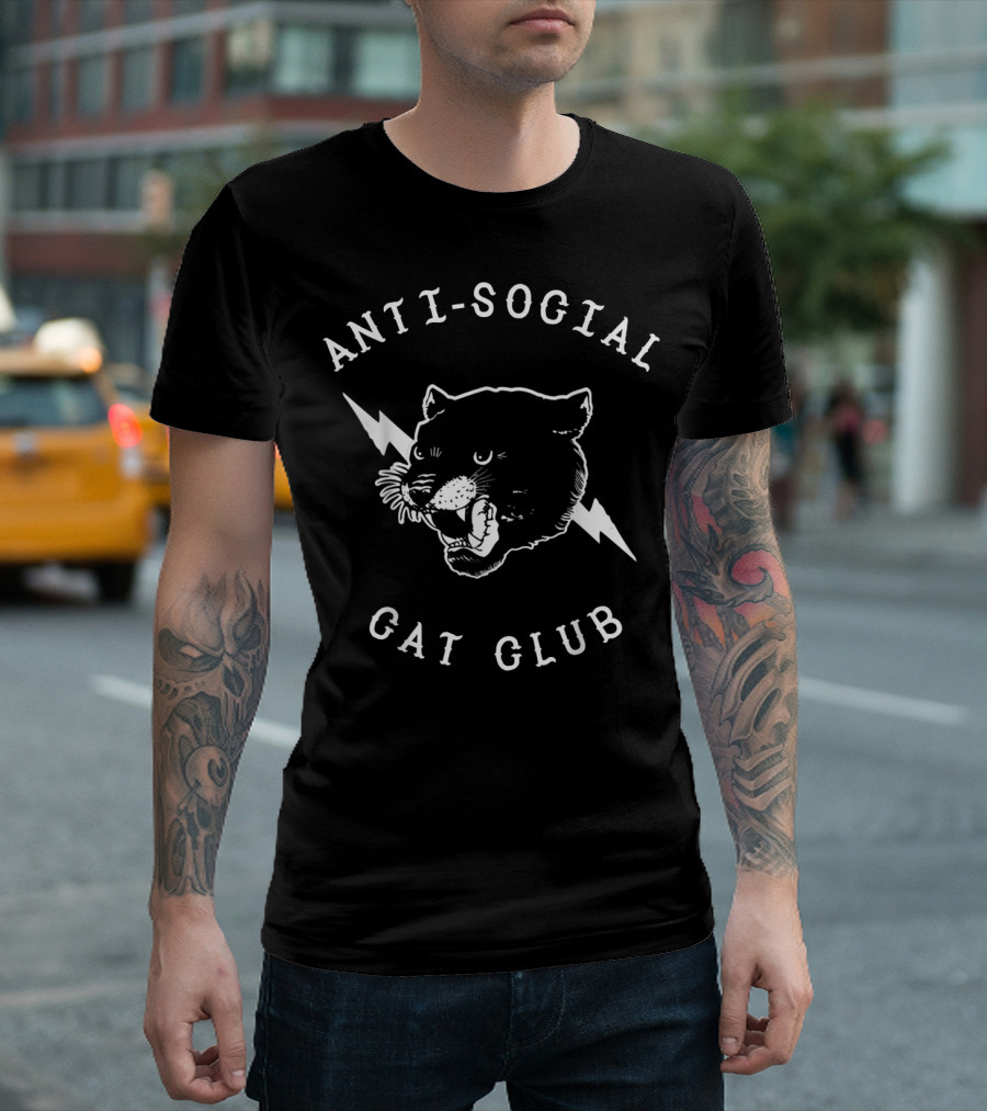 Anti Social Cat Club Panther Head With Lightning Bolts T-Shirt
