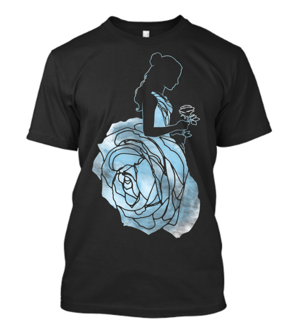 Disney Beauty And The Beast Belle Silhouette Blue Rose Dress T-Shirt