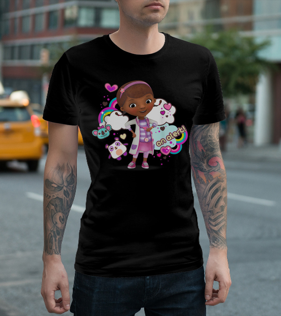 Disney Doc McStuffins Colorful Hearts and Clouds On Alert T-Shirt