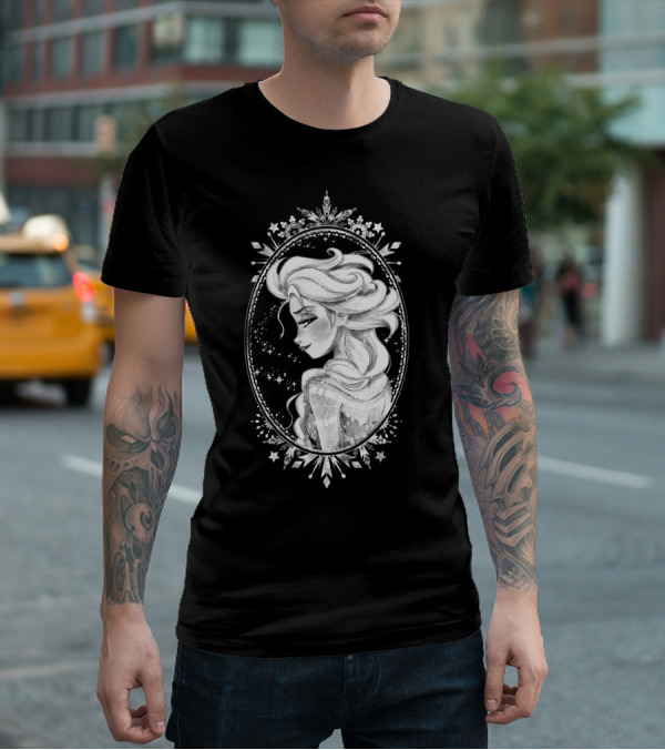 Disney Frozen Elsa Sketch Portrait Snowflakes Oval Frame T-Shirt