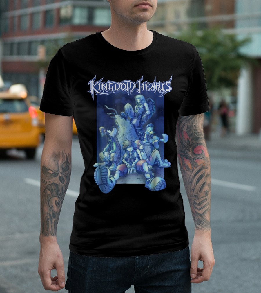 Kingdom Hearts Disney Blue Crew Art with Sora Donald Goofy and Riku T-Shirt