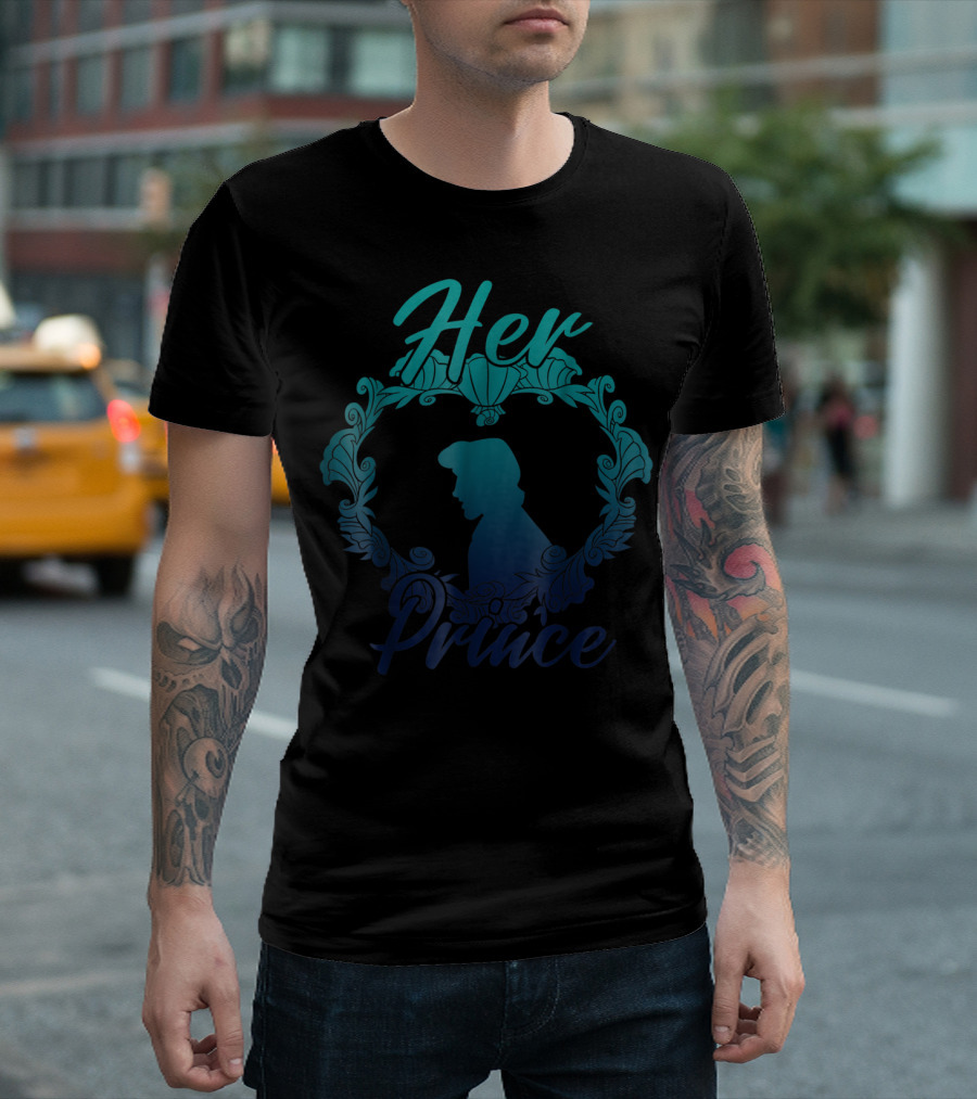 Disney Little Mermaid Eric Her Prince Silhouette Teal Floral T-Shirt