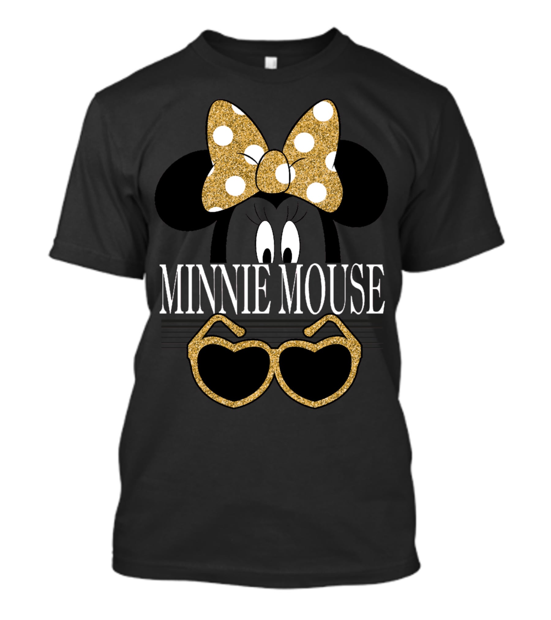Minnie Mouse Gold Polka Dot Bow And Heart Sunglasses T-Shirt