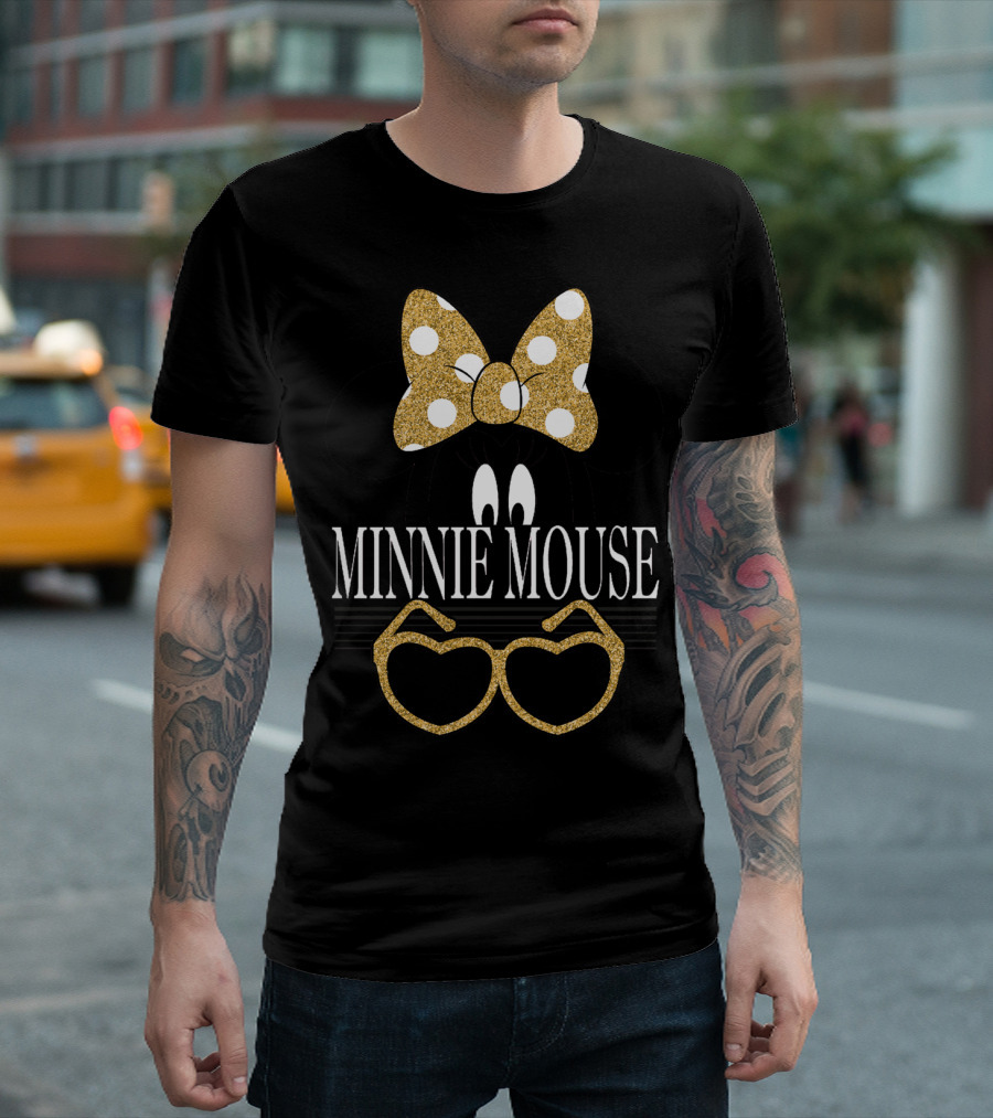 Minnie Mouse Gold Polka Dot Bow And Heart Sunglasses T-Shirt