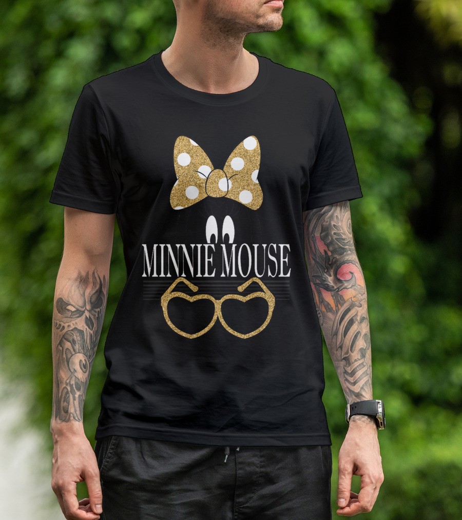 Minnie Mouse Gold Polka Dot Bow And Heart Sunglasses T-Shirt