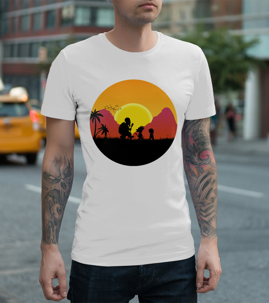 Goku Master Roshi Krillin Sunset Walk Island Silhouette Dragon Ball T-Shirt