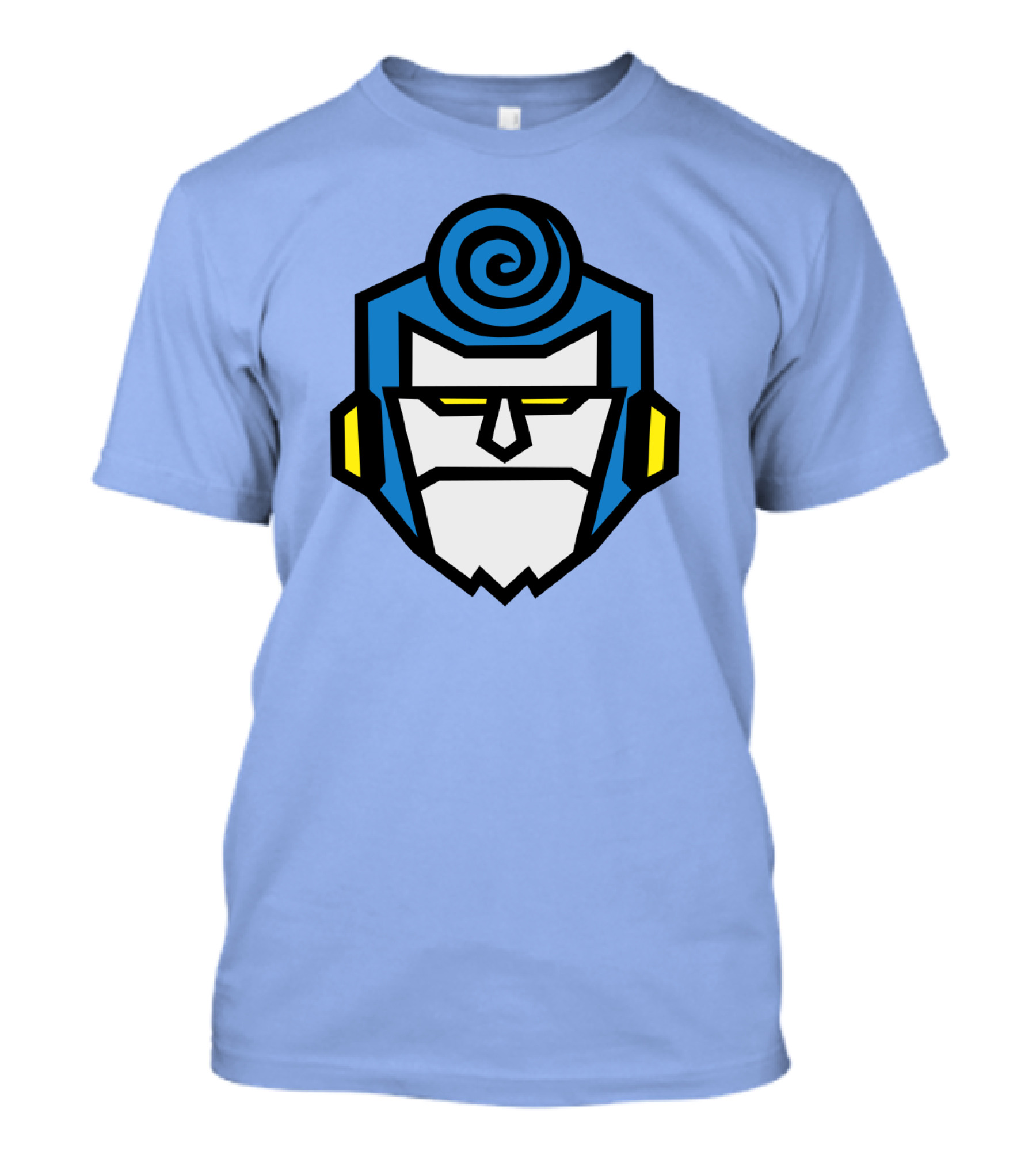 Franky One Piece Face Blue Spiral Hair Yellow Eyes Headphones T-Shirt