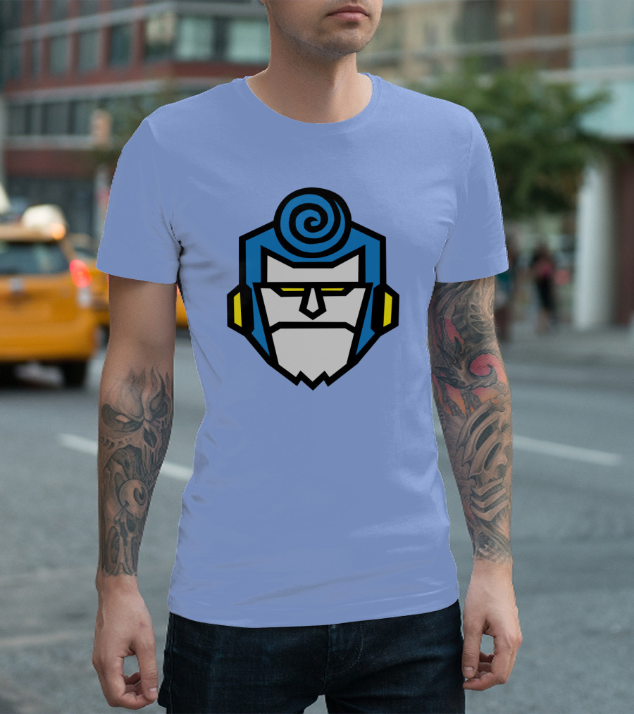 Franky One Piece Face Blue Spiral Hair Yellow Eyes Headphones T-Shirt