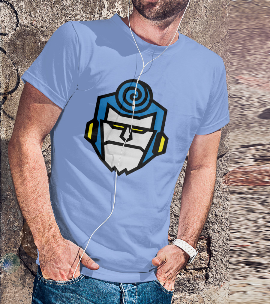 Franky One Piece Face Blue Spiral Hair Yellow Eyes Headphones T-Shirt