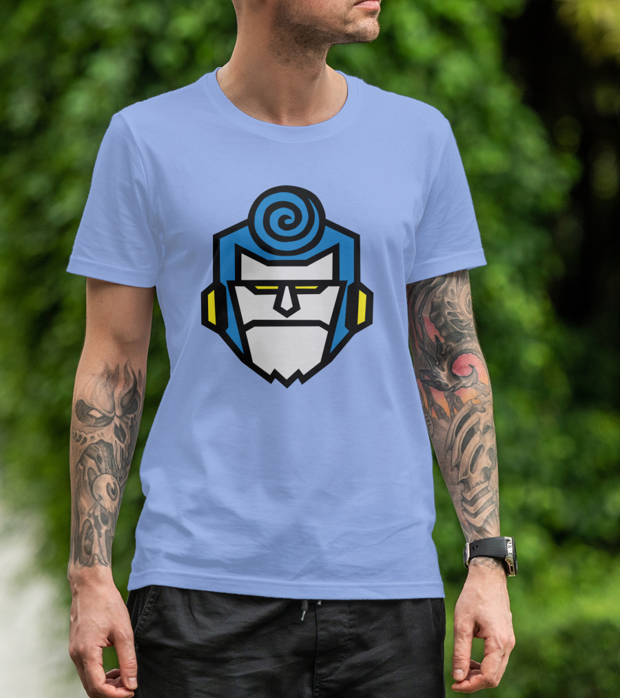 Franky One Piece Face Blue Spiral Hair Yellow Eyes Headphones T-Shirt