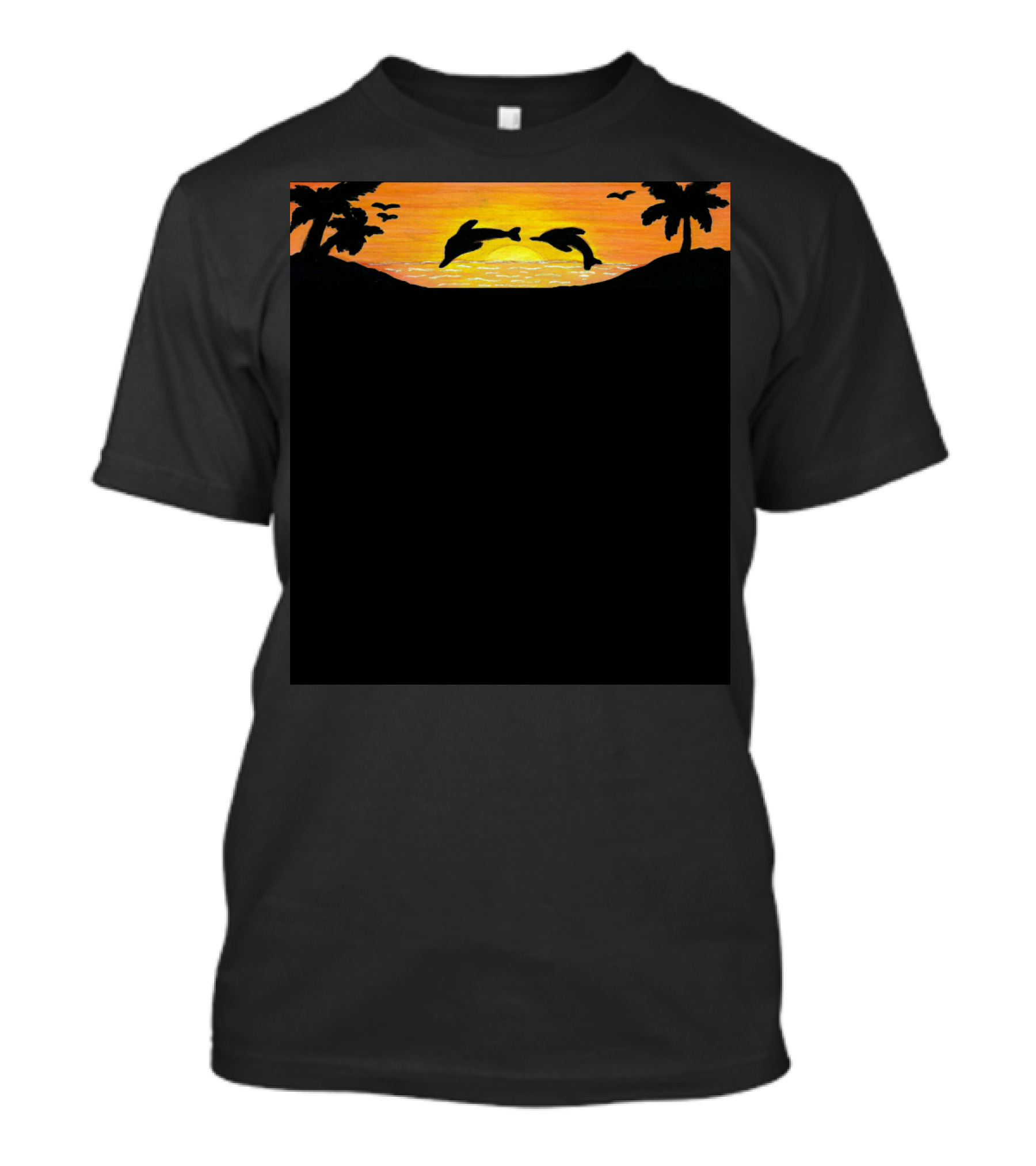 Beach Sunsets Dolphins Silhouette With Tropical Palm Trees And Birds At Sunset T-Shirt