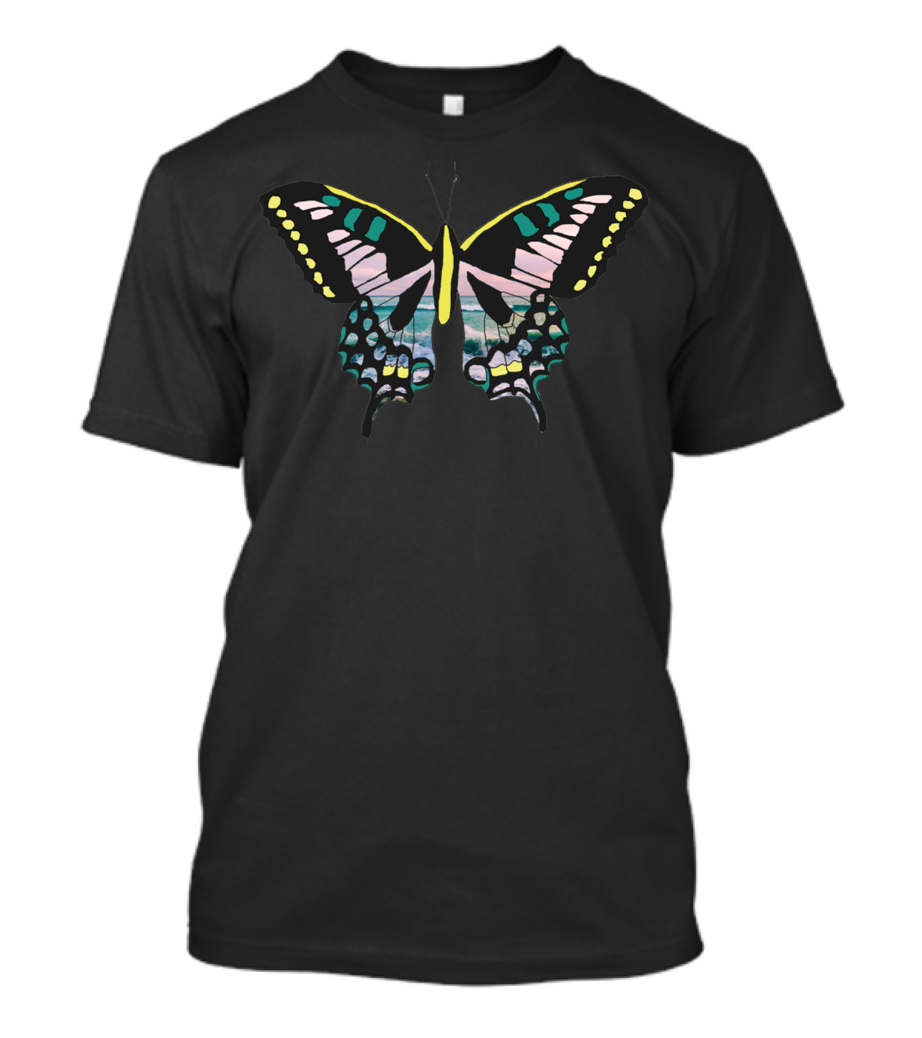 Butterfly Ocean Waves Collage Beach T-Shirt