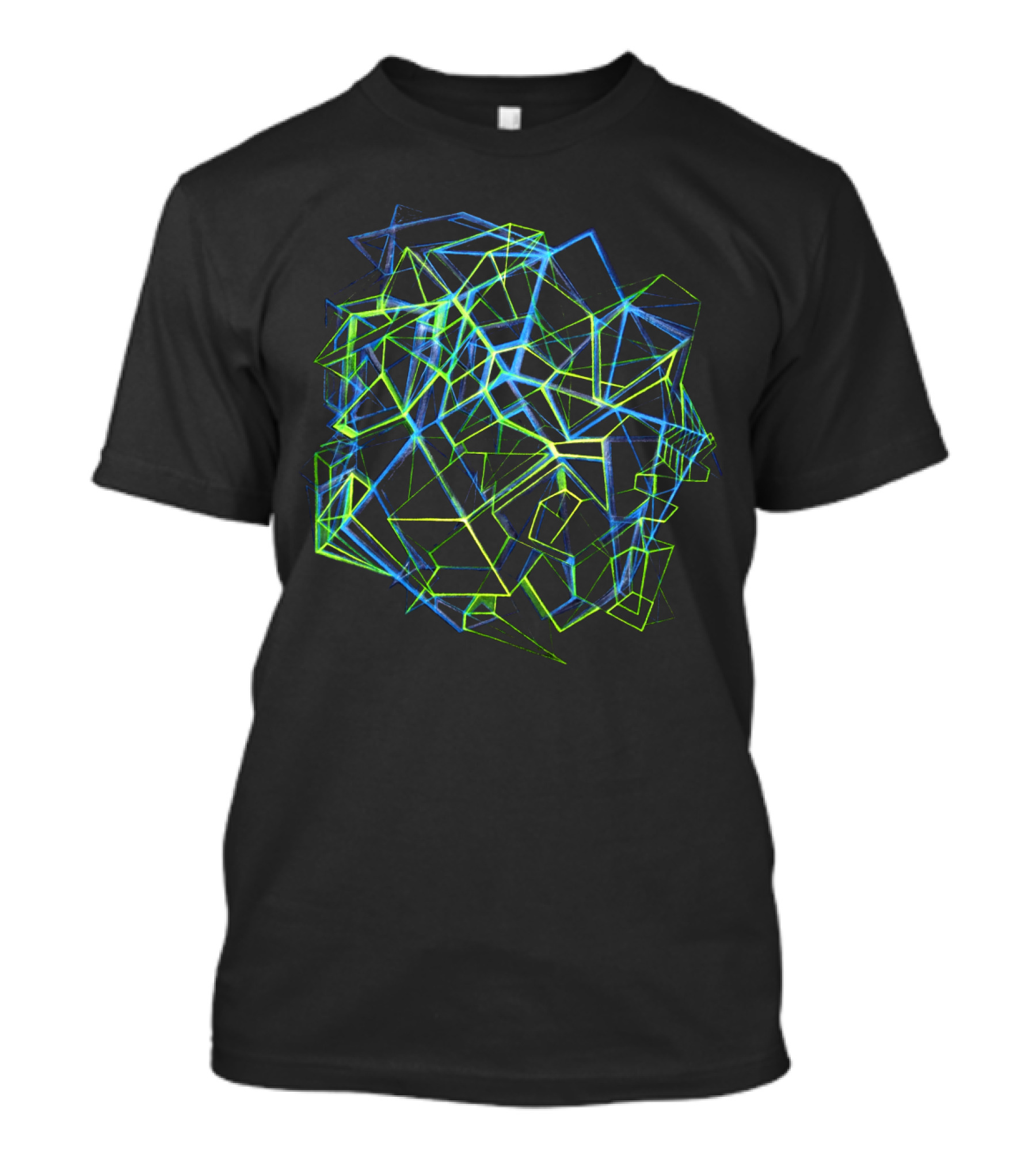 Geometric Neon Solid Spatial Abstract Design With Intersecting Lines T-Shirt