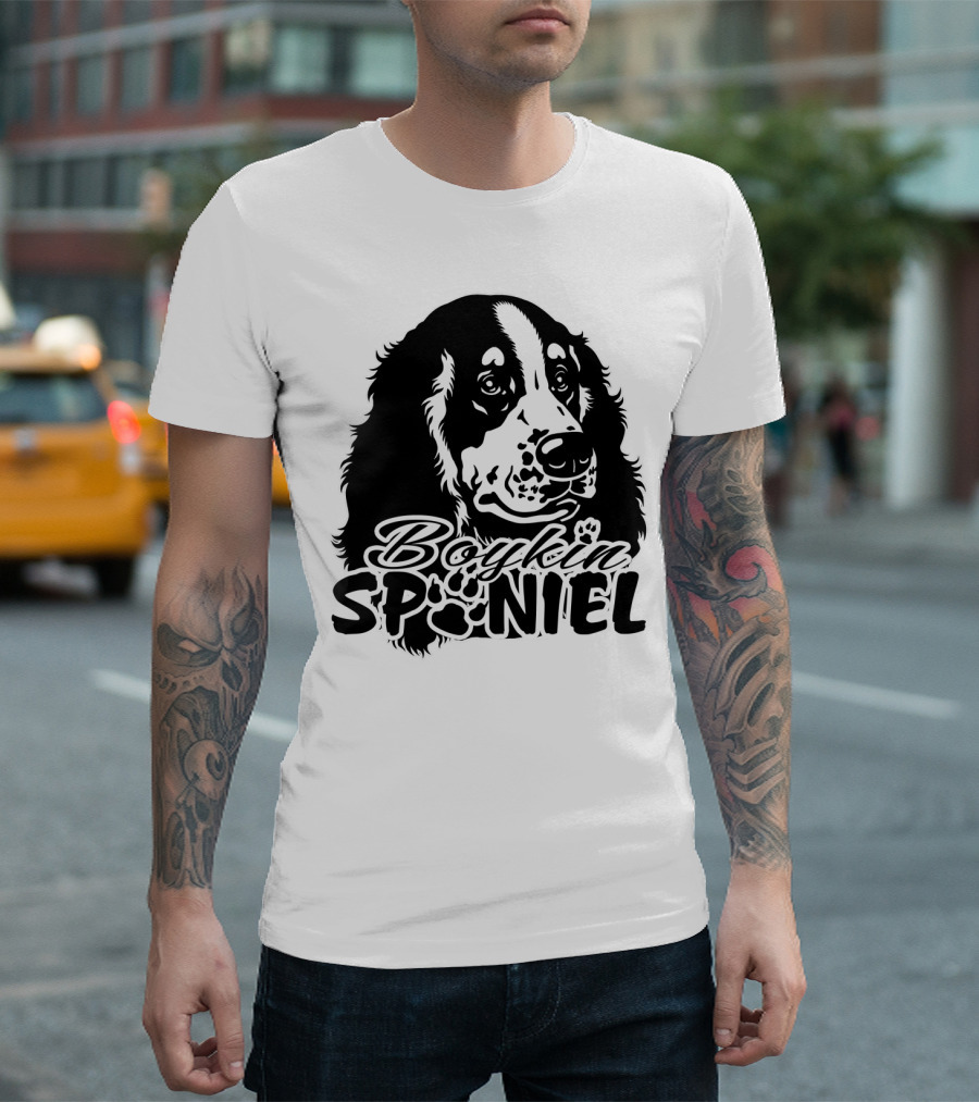 Boykin Spaniel Dog Paw Print Portrait T-Shirt