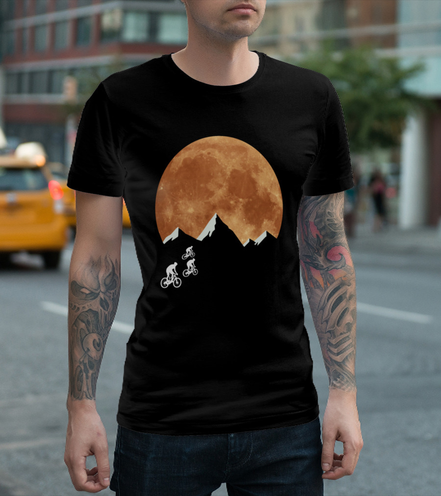 Mountain Bike MTB Moon Mountains Trails Riding Silhouette Adventure T-Shirt