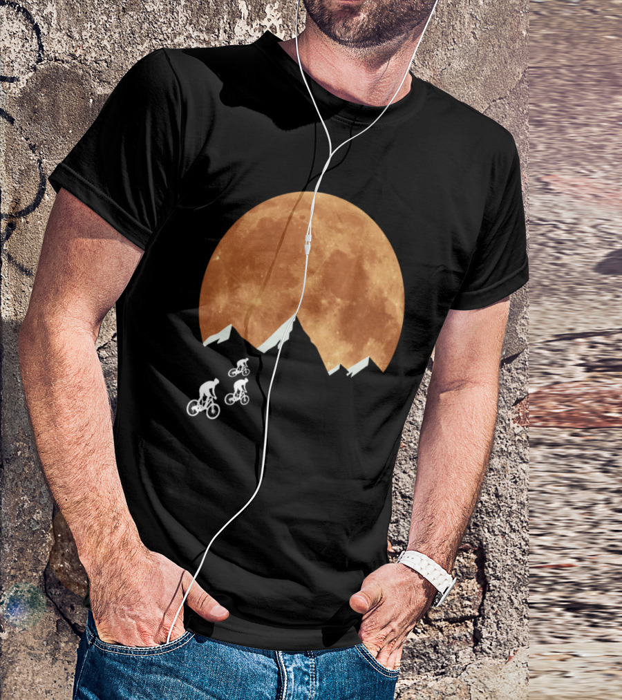 Mountain Bike MTB Moon Mountains Trails Riding Silhouette Adventure T-Shirt
