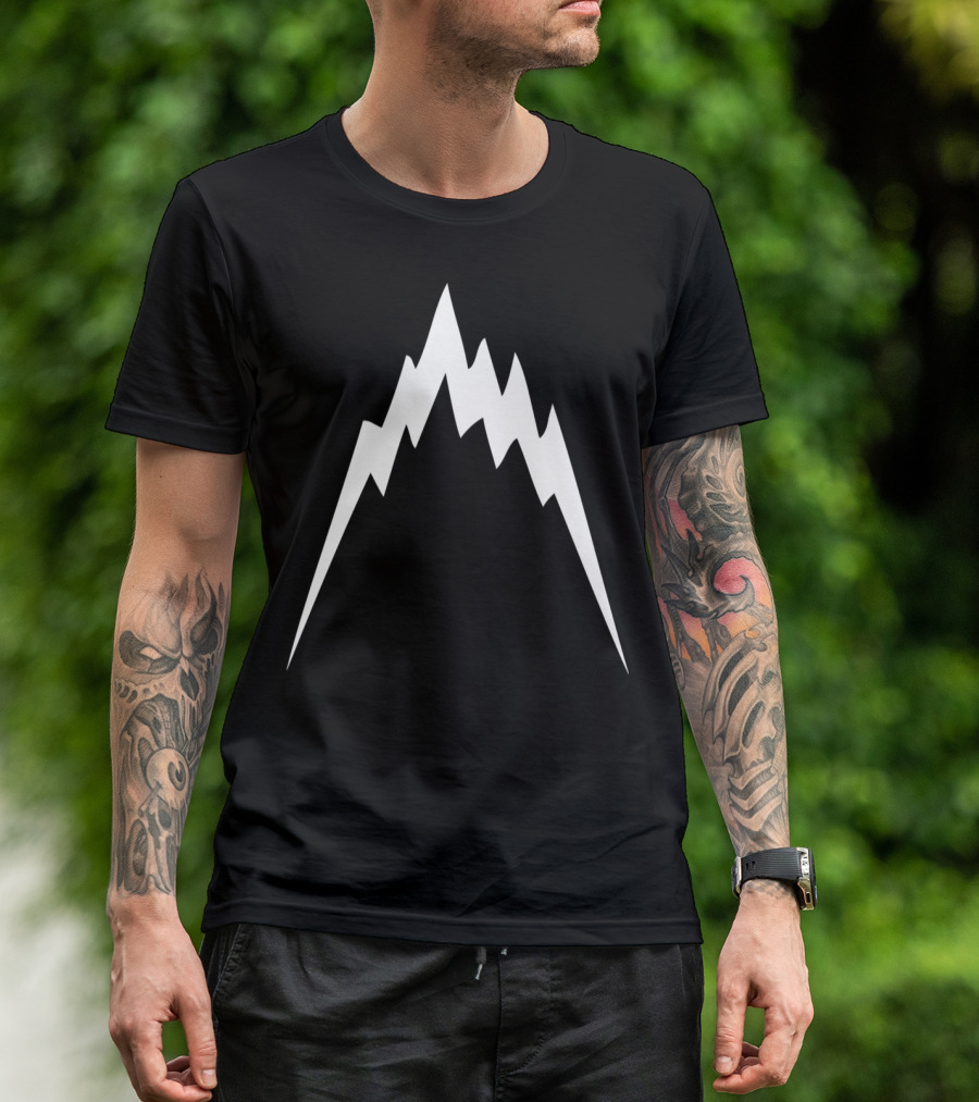 Mountain Ranges Iconic Jagged Peak Symbol In Bold White T-Shirt