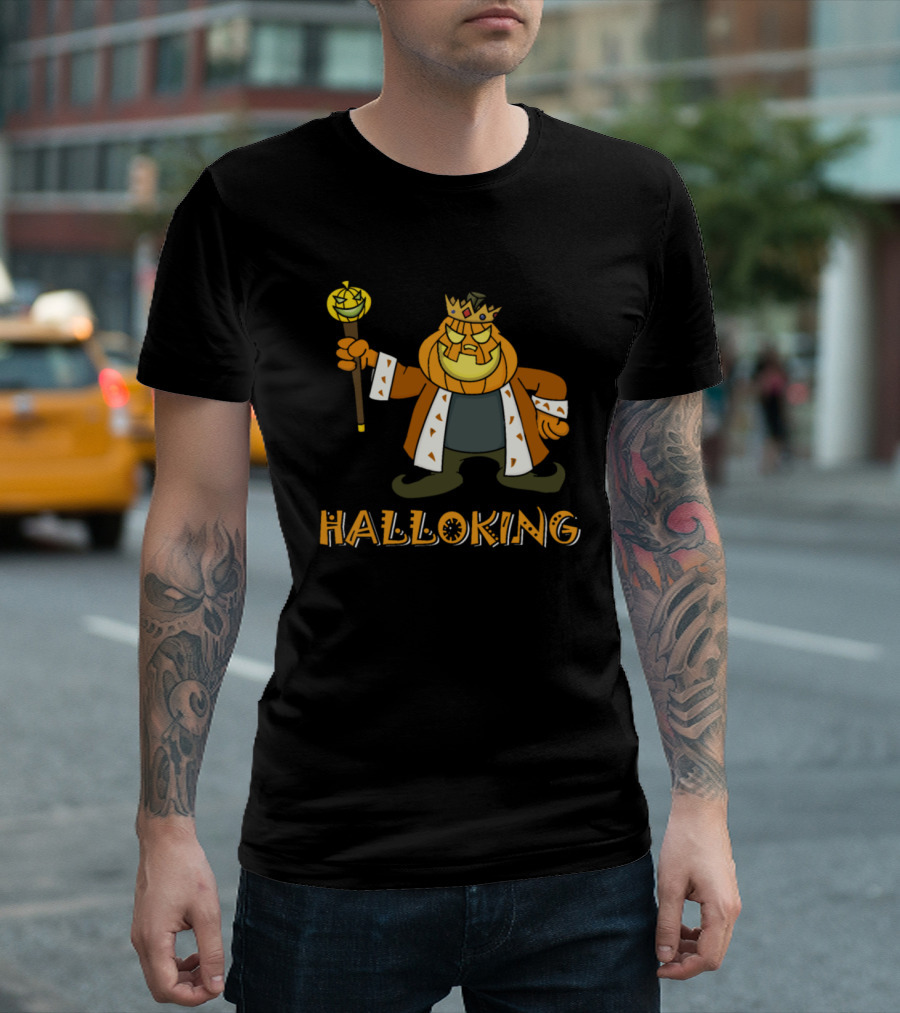 Halloking Pumpkin King with Scepter and Crown T-Shirt