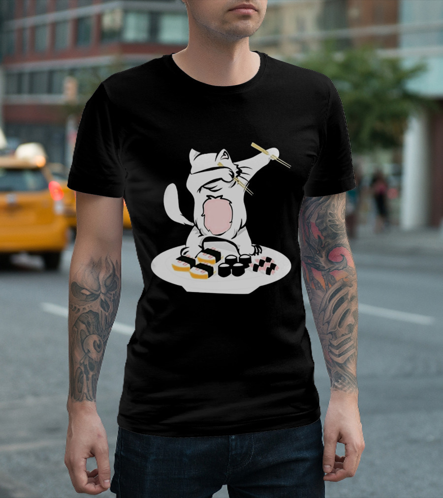 Catsushi Cute Cat Eating Sushi with Chopsticks T-Shirt