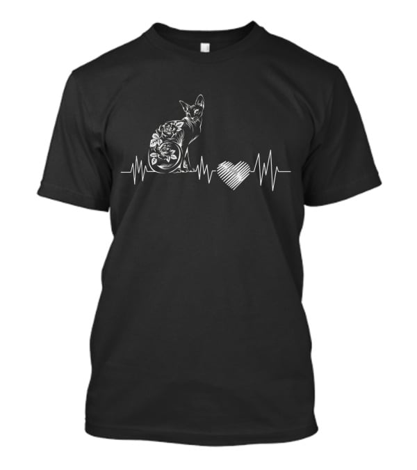 Maine Coon Cat Floral Heartbeat Line T-Shirt