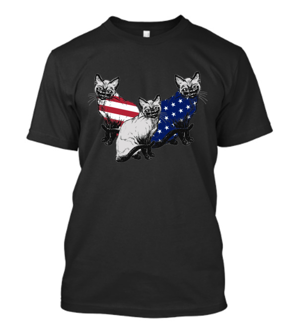 Siamese Cats American Flag July Independence Day T-Shirt