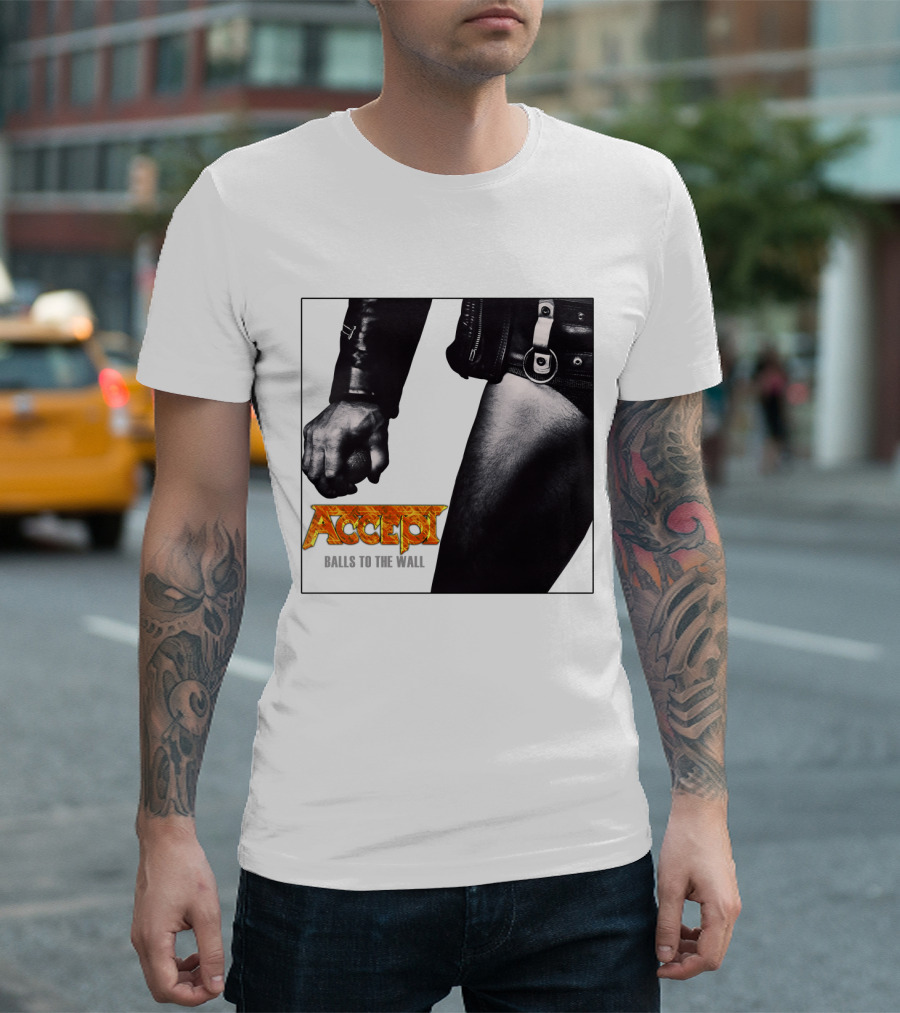 Accept Balls To The Wall Album Cover Leather Jacket And Studded Belt T-Shirt