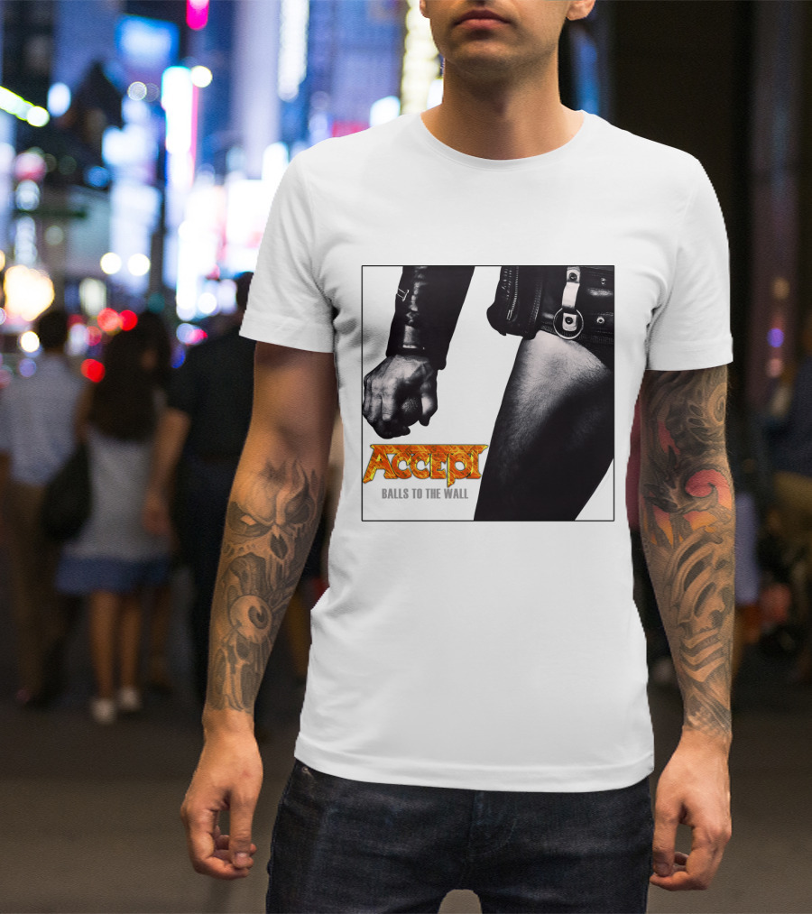Accept Balls To The Wall Album Cover Leather Jacket And Studded Belt T-Shirt