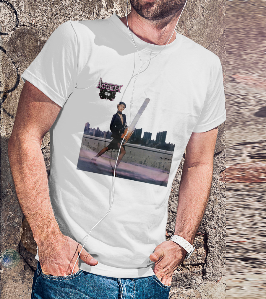 Accept Chainsaw Woman Cityscape Scene T-Shirt