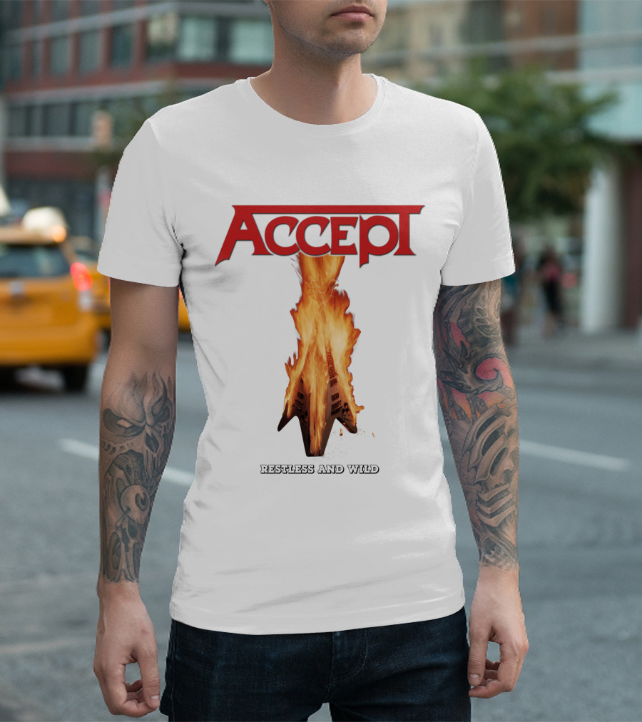 Accept Restless And Wild Flaming Guitar T-Shirt