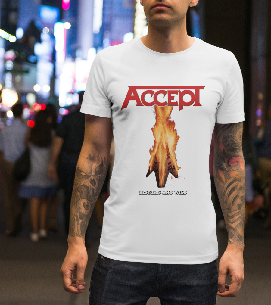 Accept Restless And Wild Flaming Guitar T-Shirt