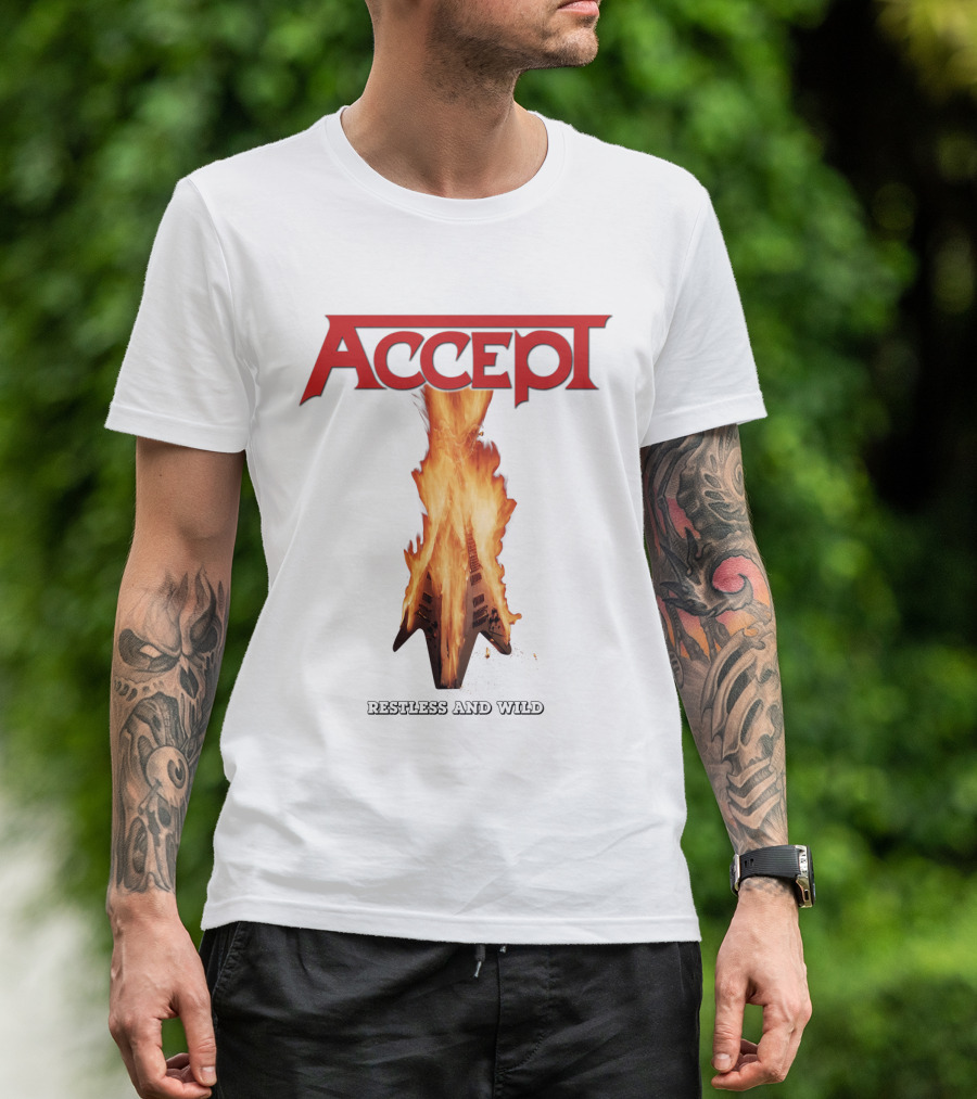 Accept Restless And Wild Flaming Guitar T-Shirt
