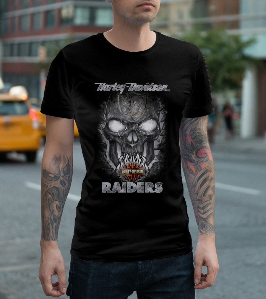 Harley Davidson Raiders Motor Cycles Skull T-Shirt