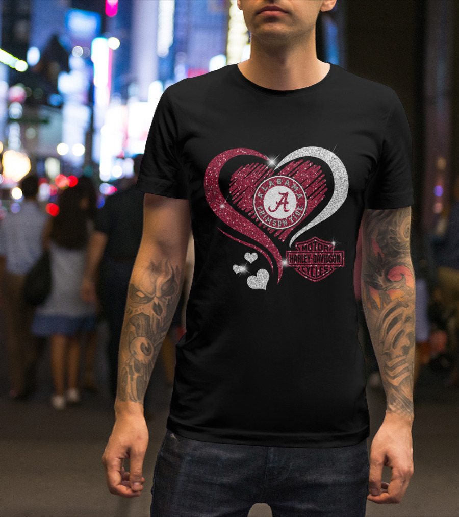 Alabama Crimson Tide Harley Davidson Heart Glitter T-Shirt