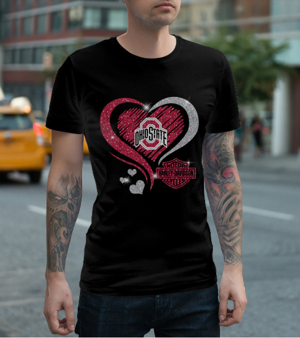 Ohio State Buckeyes Harley Davidson Heart T-Shirt