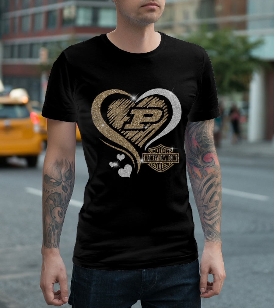 Purdue Boilermakers Heart Harley Davidson T-Shirt