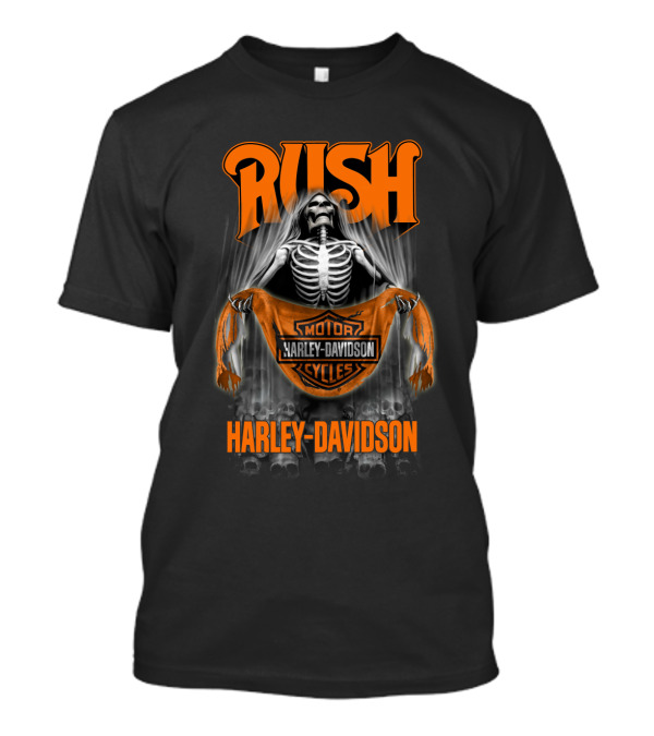 Rush Harley Davidson Motor Cycles Skeleton Orange T-Shirt