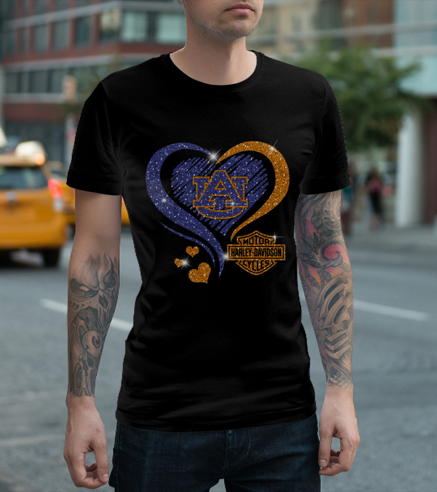 Auburn Tigers Heart With Harley Davidson T-Shirt