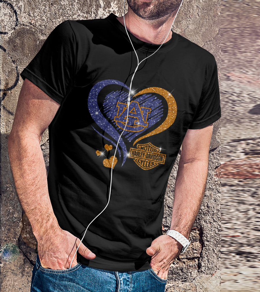 Auburn Tigers Heart With Harley Davidson T-Shirt